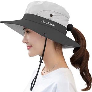 Muryobao Women's Ponytail UV Protection Foldable Mesh Wide Brim Sun Beach Hat